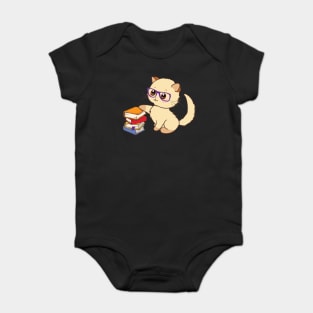 'Cat Book Nerd Reader With Glasses ' Cute Reading Baby Bodysuit